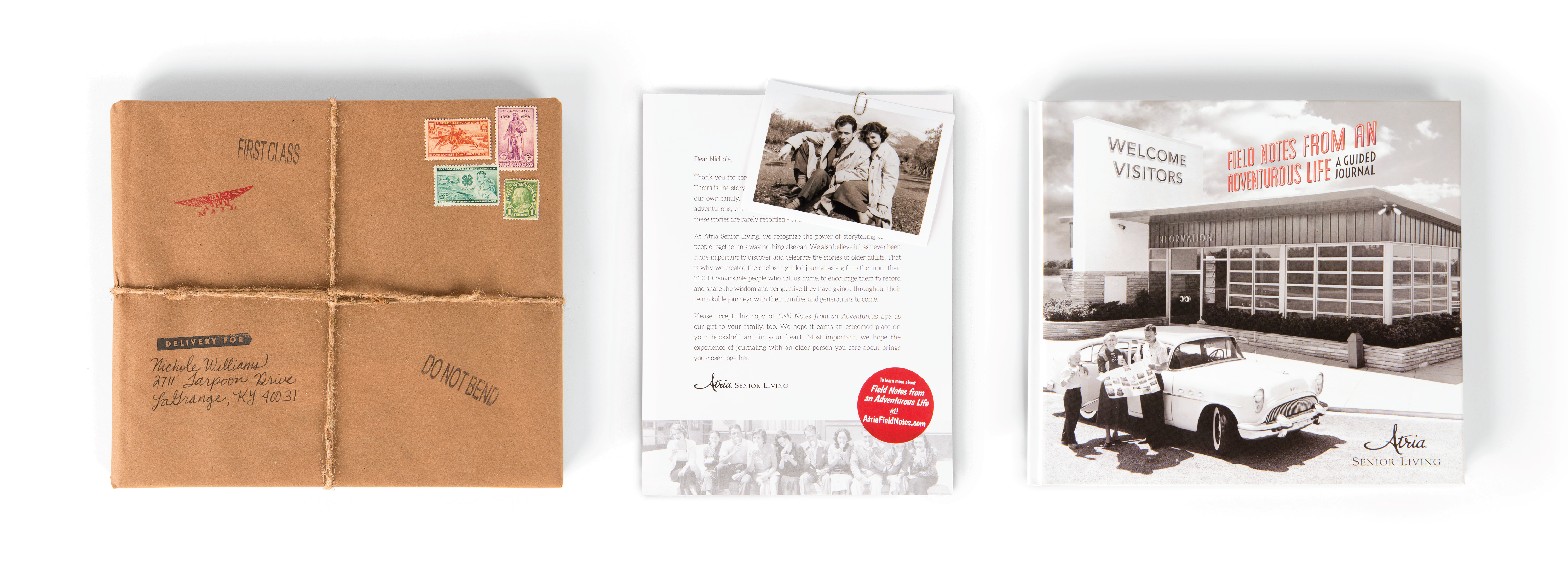 The full Field Notes campaign — parcel, cover letter, and guided journal.